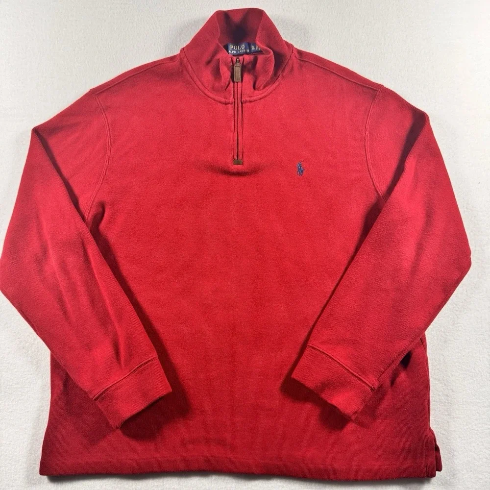 Polo Ralph Lauren Quarter‎ Zip Pullover Sweater Mens XL Red Cotton Pony Logo